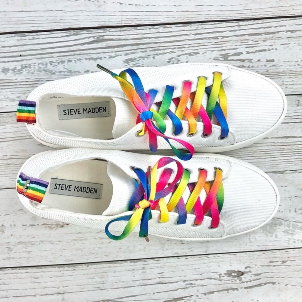 Steve Madden White Sneakers with Colorful Laces